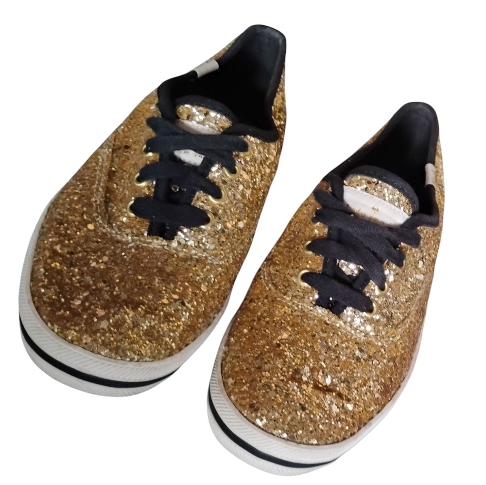 Glittery Gold Kids Sneakers with Black Laces
